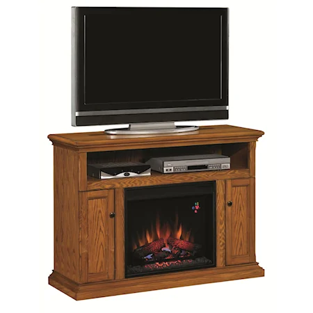 Cannes Antique Oak Electric Media Cabinet Fireplace with Two Doors & One Open Component Compartment